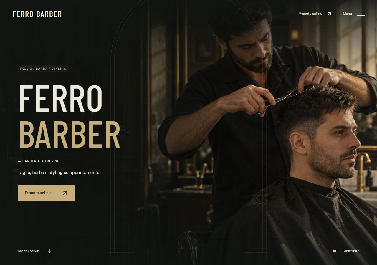 La pagina iniziale di Ferro Barber da computer